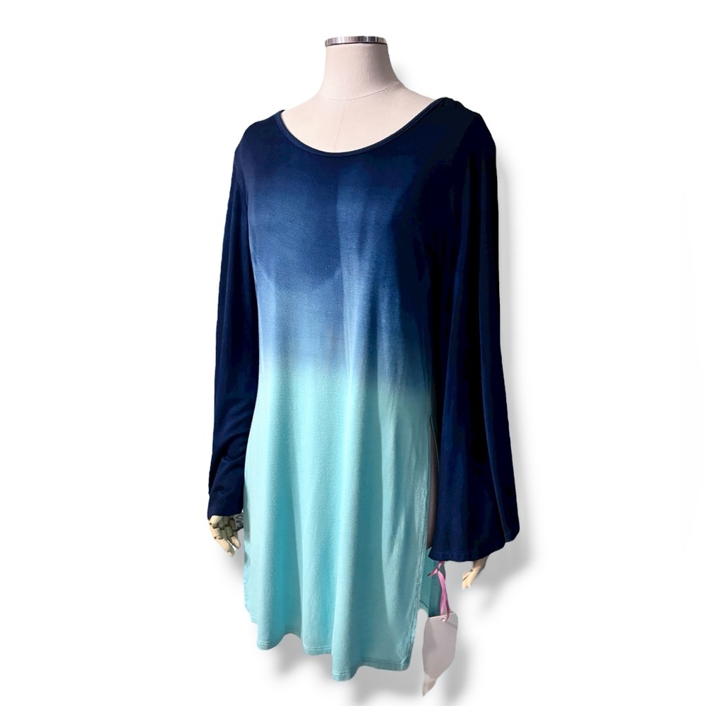 SANDIVA Blue Ombré Tunic Swim Cover Up Bell Sleeves Size XS